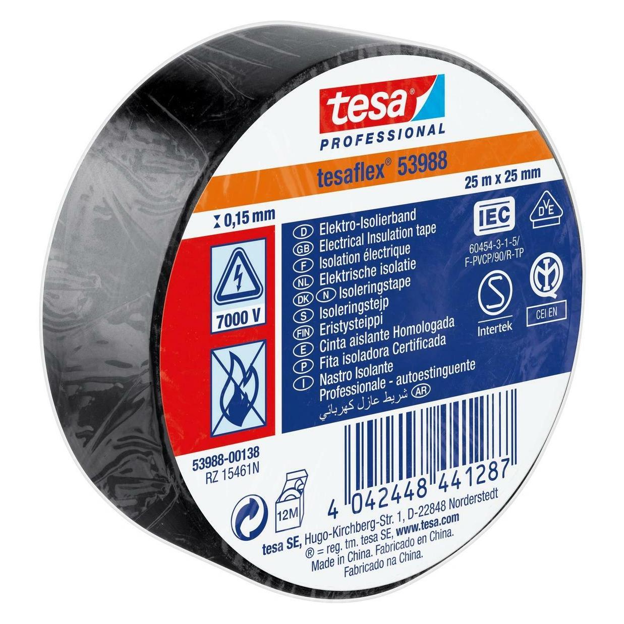 tesa Weich-PVC-Isolierband, 25mm x 25m, Schwarz (25 mm) (53988-00138-00)
