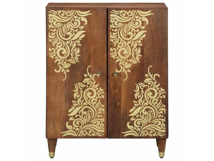 KTHLBRH Anrichte braun 60 x 33 x 75 cm Mangoholz massiv Technisches Holz, modernes Design, klare Linien, für Wohnzimmer und Esszimmer
