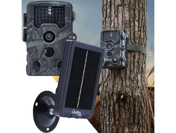 Full-HD-Wildkamera mit 3 Bewegungssensoren, inkl. Akku Solarpanel, 3000 mAh