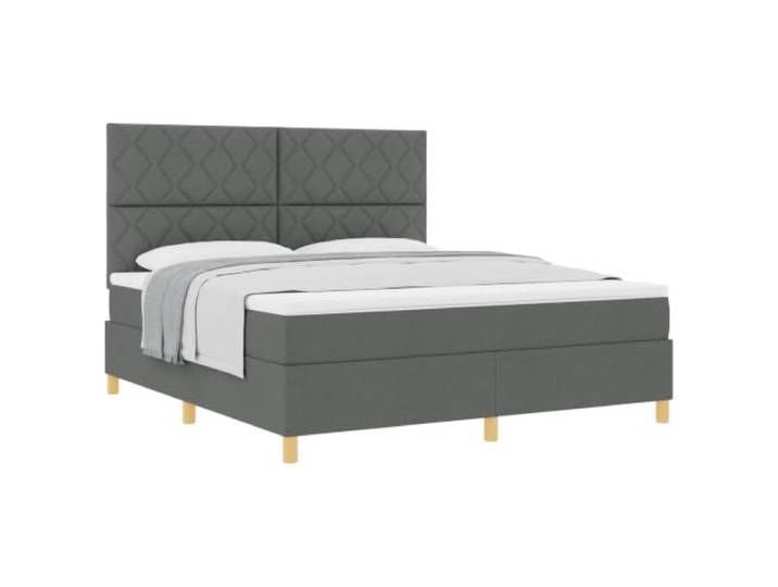 KTHLBRH Boxspringbett mit Kopfteil dunkelgrau 180 x 200 cm Stoff Kopfteil in zwei Höhen verstellbar, Lattenrahmen aus Holz, Holzbeine, atmungsaktiver Stoffbezug, Design