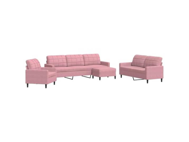 KKgypkn 4-TLG Sofagarnitur Rosa Samt Mit Kissen Metallgestell, Dick Gepolsterte Sitzflachen, Vielseitiger Fusshocker, Modernes Design