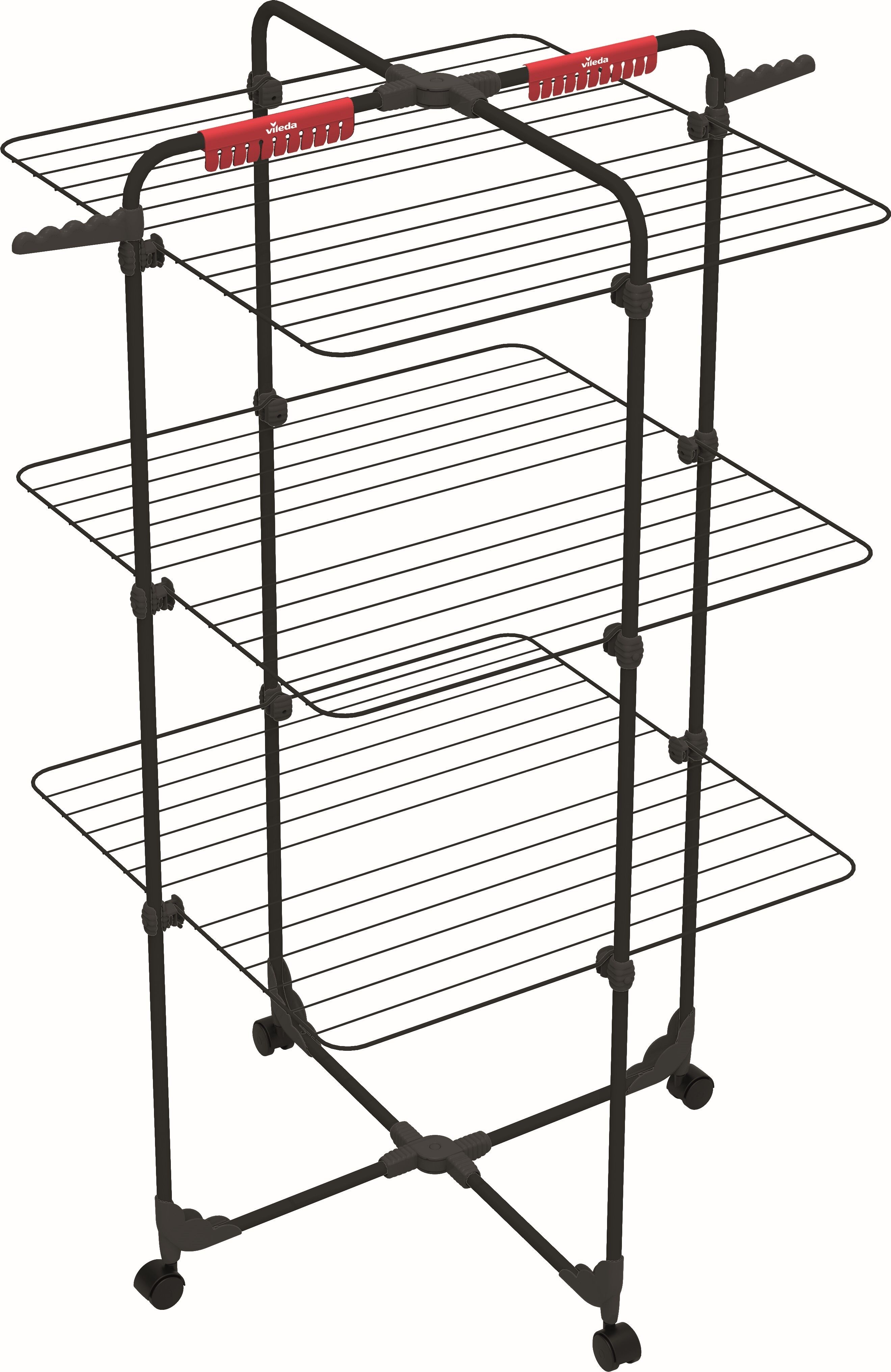 Wäscheständer VILEDA "Vileda MIXER 3 Turmwäscheständer", schwarz (mattes schwarz, vileda mixer 3 ultimate), B:71cm H:132cm T:71cm, Stahl, Wäscheständer, Wäscheständer, viel Platz auf engstem Raum, optimal für längere Wäschestücke