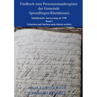 Findbuch zum Personenstandsregister der Gemeinde Sprendlingen/Rheinhessen, Taschenbuch von Anja Korndörfer, Bookmundo Direct, 978-94-036-0729-0