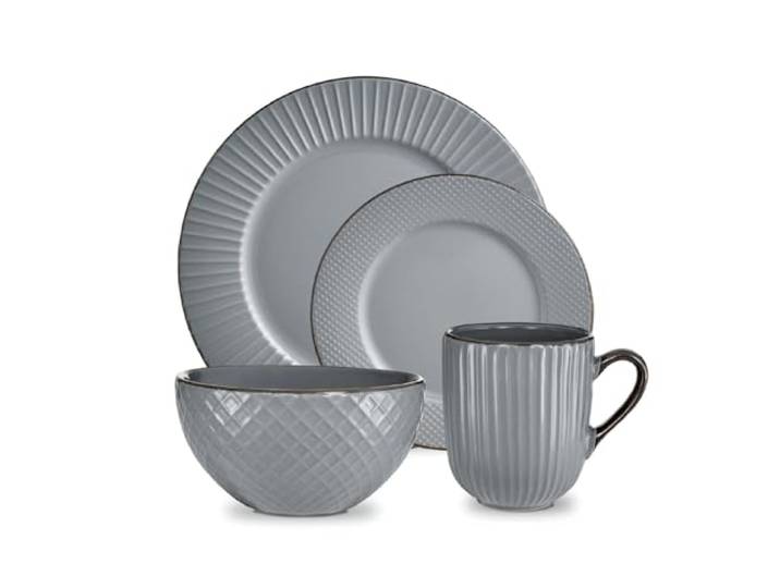 Tower T867002GRY Empire Geschirr-Set, Steingut, Grau und Messing, 16-teilig