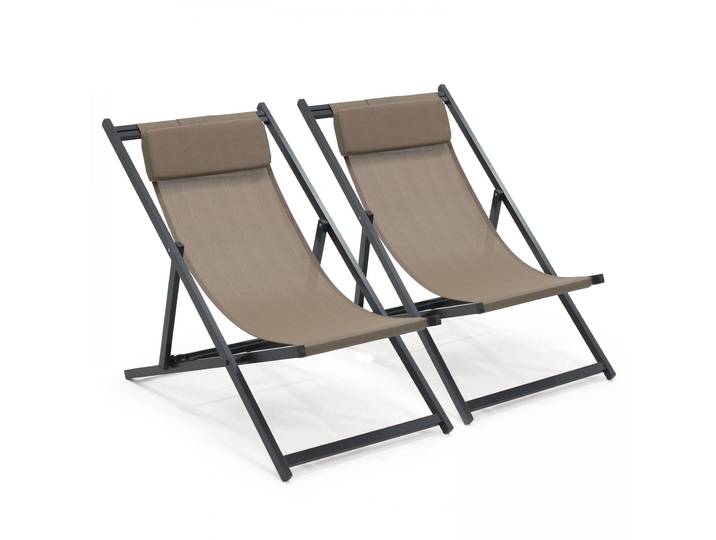 Oviala - Lot de 2 chiliennes en aluminium inclinables 4 positions