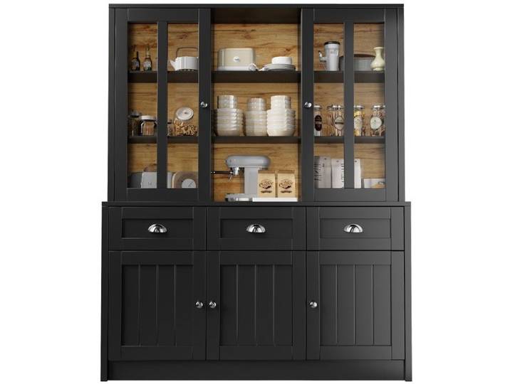 buffet de cuisine Meuble haut salon moderne noir 140x38 5x175cm - Vitrine cuisine/salle à manger minimaliste avec tiroirs