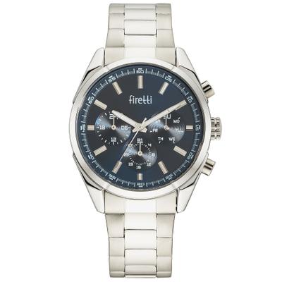 Multifunktionsuhr FIRETTI "modern precision", silber (edelstahlfarben, blau), Armbanduhren, Herren, Quarzuhr, Armbanduhr, Herrenuhr, Edelstahlarmband, analog, Tag
