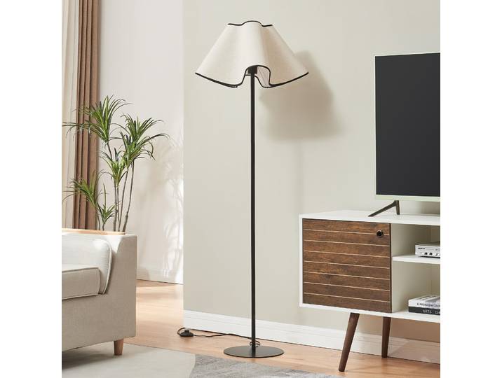 Stehleuchte 'Ashton' mit Stoffschirm 153 cm Schwarz / Weiß