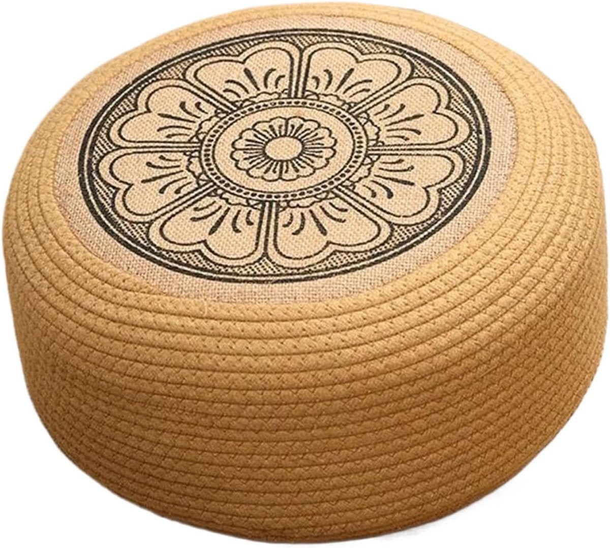 Handgeweven Rotan Poef - Zwart - Doorsnee: 40 cm