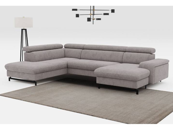 Wohnlandschaft COTTA Emma U-Form, B: 328 cm , grau (stone), B:328cm H:97cm T:215cm, Sofas, Wohnlandschaft, mit Kopfteilverstellung, optional Schlaffunktion & Bettkasten