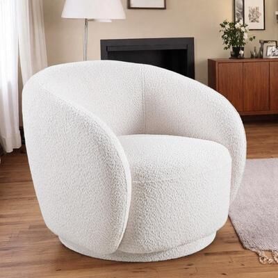 "33.07"" Boucle Swivel Barrel Chair with 360° Swivel Base and No Assembly"