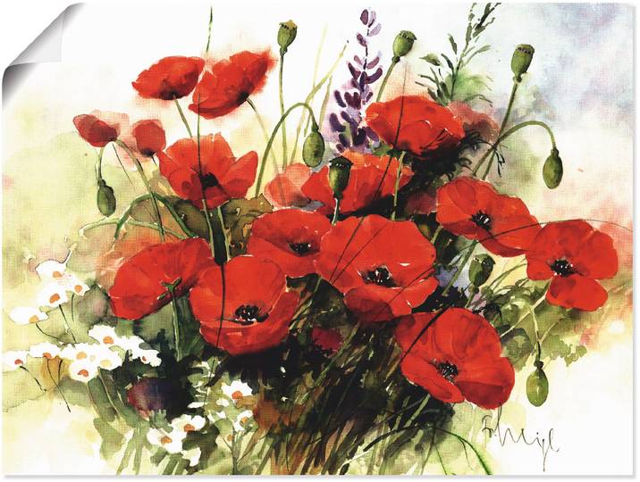 Wandbild ARTLAND Blumen Zusammenstellung III , rot (farbe bild(er): rot), B:40cm H:30cm, Bilder, Wandbild, als Leinwandbild, Poster in verschied. Grössen
