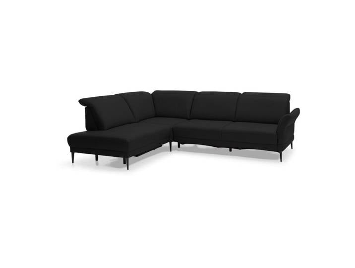 Musterring MR 1350 Ecksofa in Leder inkl. Kopfteilverstellung und optionalen Funktionen - Echtleder Torro schwarz - Komfort-Funktionsset inkl. automatischem Sitz manuelle Armteilverstellung, automatische Fußteilverstellung, automatische Sitztiefenverstellung, manuelle Kopfteilverstellung, manuelle Sitztiefenverstellung Modern, Zeitlos