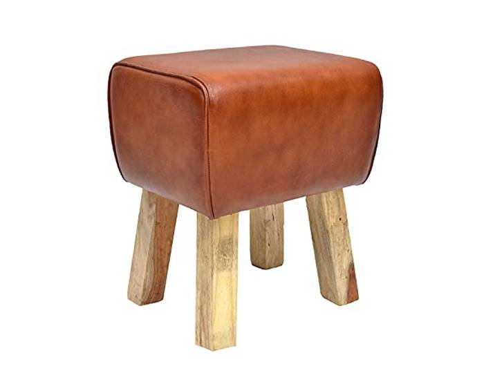 Casa Moro Echtleder Hocker Tejas 38x35x46 cm (Breite/Tiefe/Höhe) braun aus Massivholz & Echtleder Retro Turnbock-Design Sitzhocker eine Kult Polsterhocker HH2411