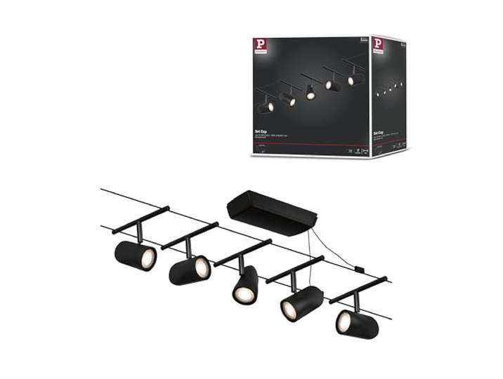 Paulmann 94469 CorDuo Set de base Système de Câbles Cup DC 5 x 10 watt max\, Éclairage Extensible Noir Mat Matière Plastique\, Métal GU5\,3 Système de Câbles sans Ampoules