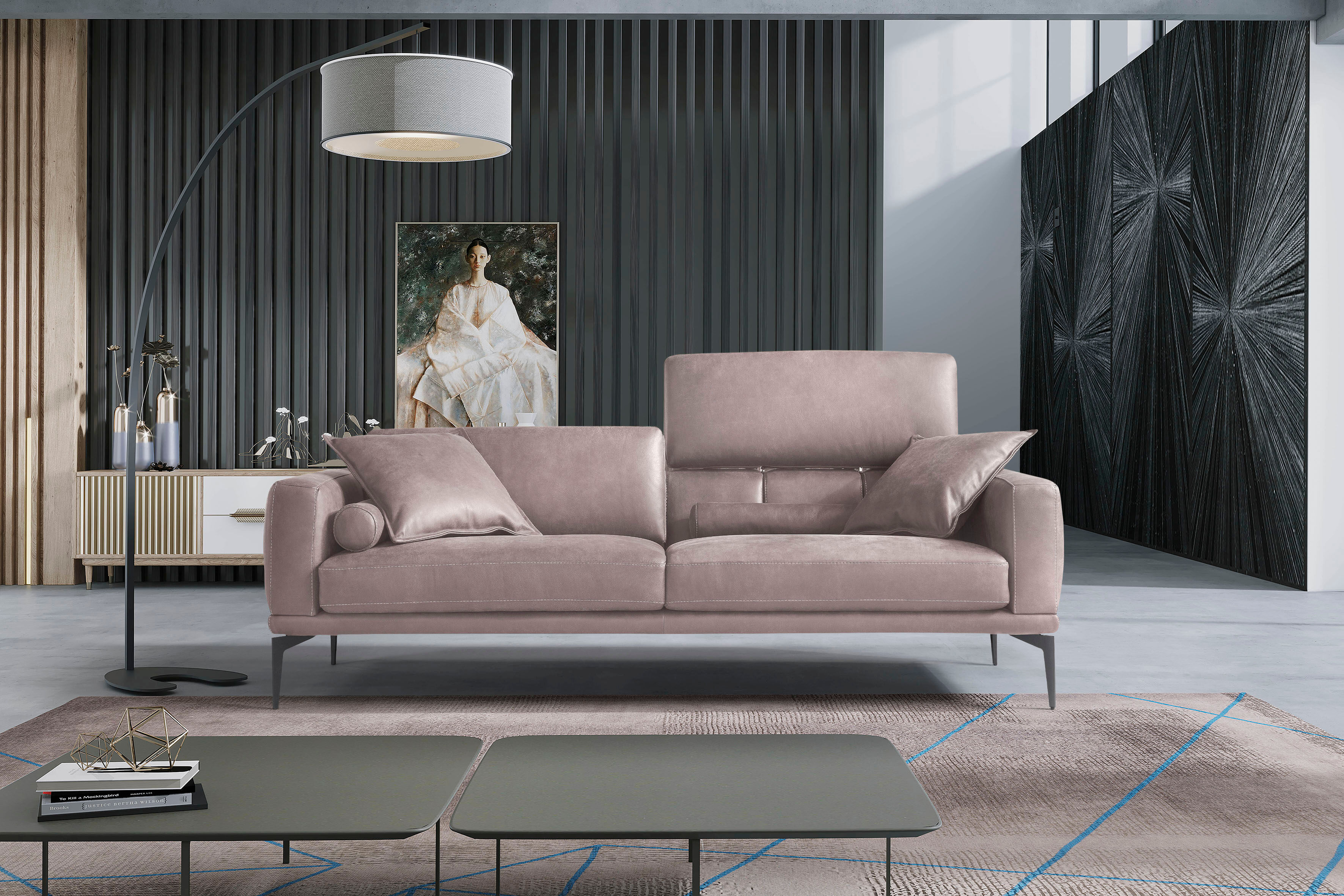 2,5-Sitzer EGOITALIANO "Masu, Designsofa mit erstklassigem Sitzkomfort, Breite 218cm", beige (safari), B:218cm H:95cm T:97cm, LEDER BACIO hat eine weiche und wachsartige Hand mit halb undurchsichtigem Aussehen. Es handelt sich um ein Naturleder, das die u