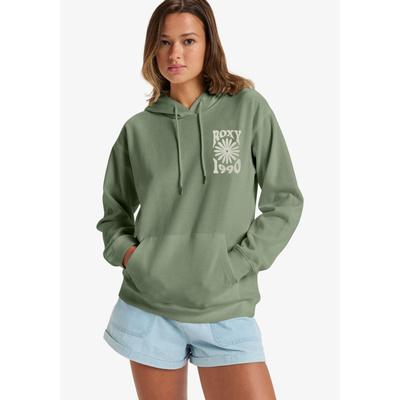 Kapuzensweatshirt ROXY "SURF STOKED HOODIE TERRY VINT", Damen, Gr. XS, grün (oil grün), Obermaterial: 60% Baumwolle, 40% Polyester, Rundhals, Sweatshirts, Langarm-Design, aus Baumwolle und Polyester, sportlicher Schnitt