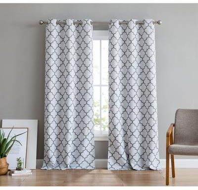HLC.me Lattice Geometric Blackout Thermal Privacy Room Darkening Grommet Window Drapes Curtain Panels - Set of 2