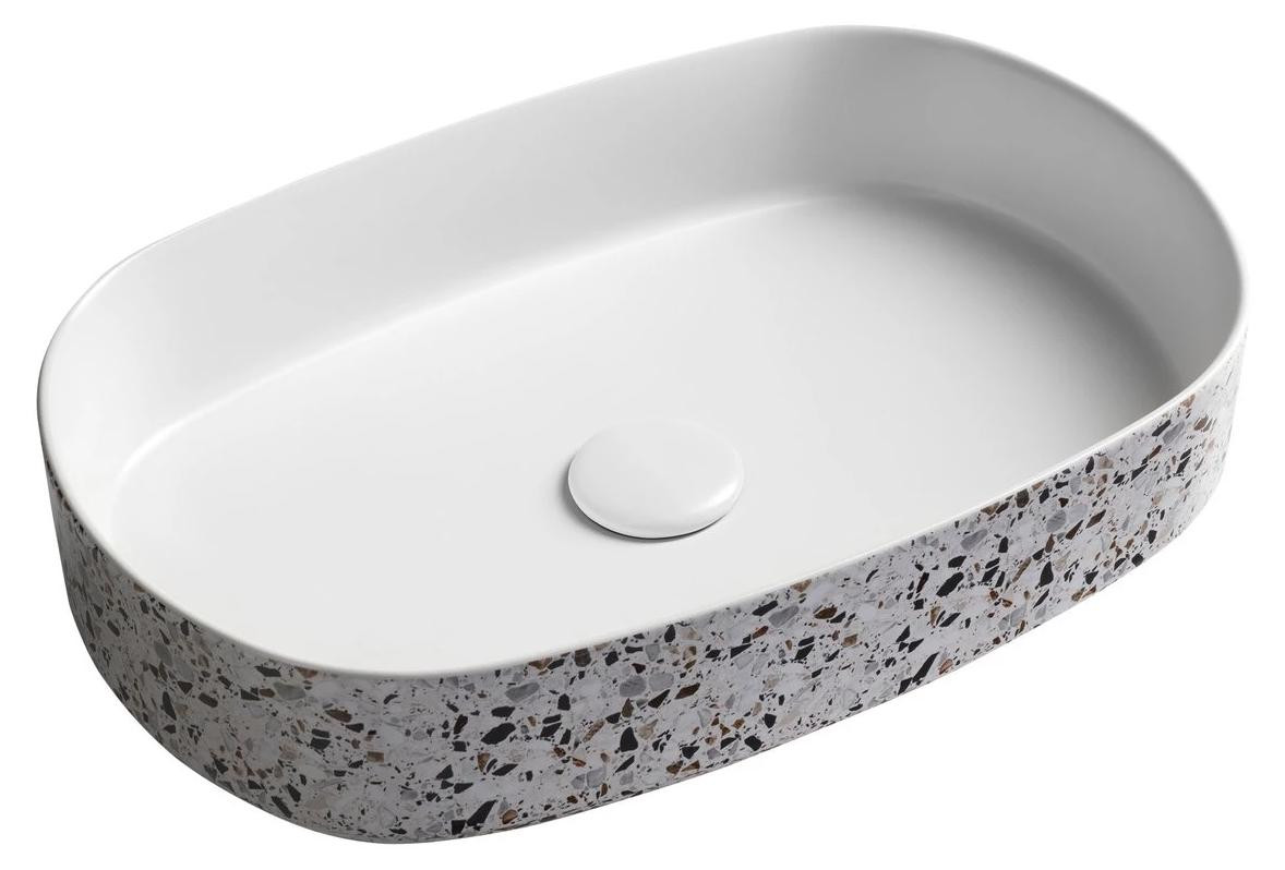 Isvea INFINITY OVAL keramisch wastafelblad terrazzo B: 55 cm, D: 36 cm