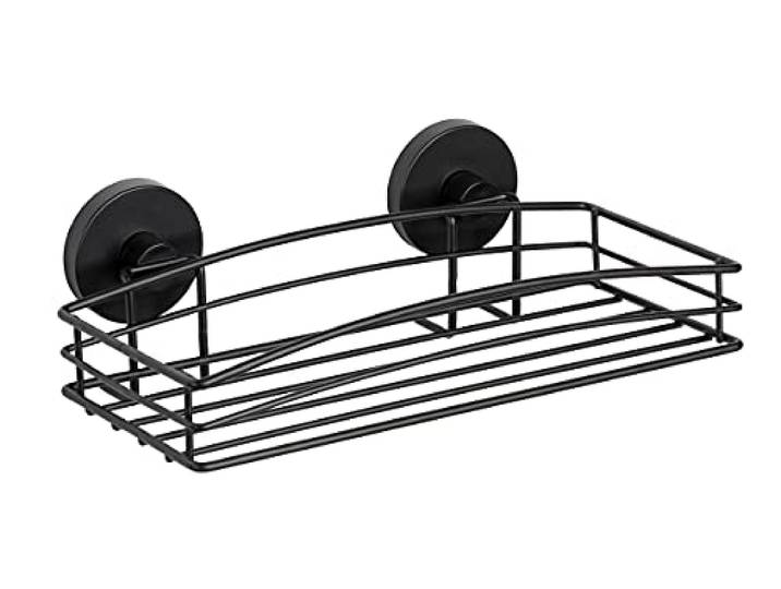 WENKO Etagère d'angle Salle de Bain Murale\, 2 paniers de Douche Fixation sans perçage Vacuum Loc Plus\, repositionnable sans Laisser de Trace\, Esprit loft\, Acier Verni\, 23x43x21 cm\, Noir