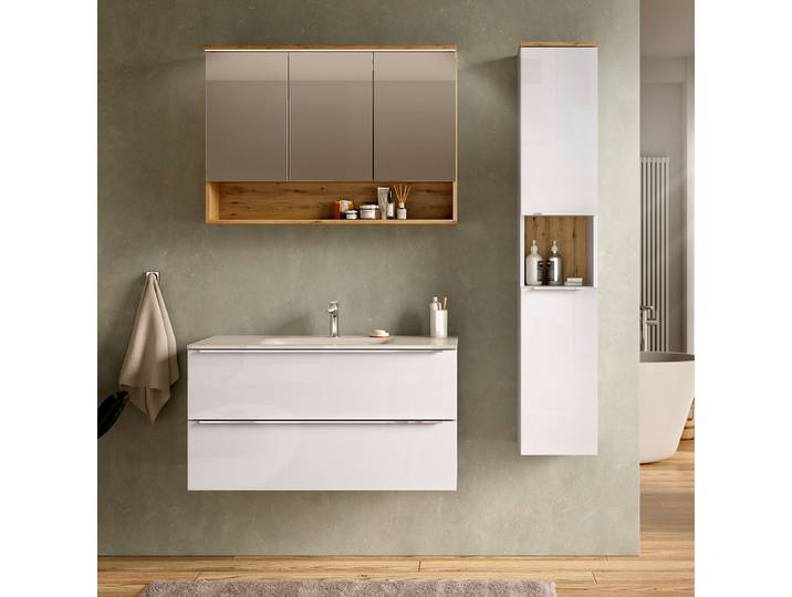 Meuble sous-vasque type B 100cm Blanc/Blanc brillant