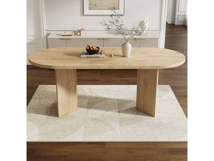 COVREO table a manger 200 x 90 cm 6 a 8 personnes coins arrondis MDF aspect chene