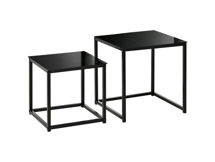 Jamb Beistelltisch Schwarz 2er-Set, Glas, Metall, 50x52x50 cm, Wohnzimmer, Wohnzimmertische, Beistelltisch