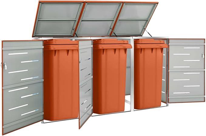 Mülltonnenbox für 3 Tonnen 207x77,5x115 cm Edelstahl wasserdichte Gartenbox Outdoor Storage
