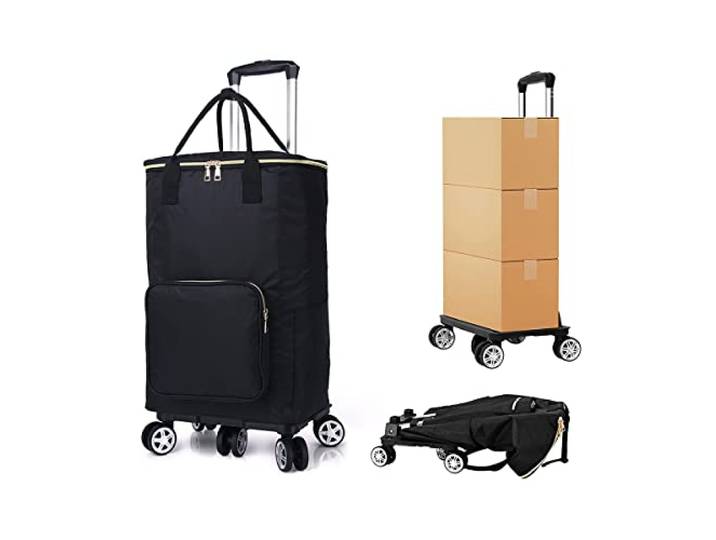 Faltbarer Einkaufstrolley mit 6 Rädern und 35 l wasserdichter Tasche – schwarzer Mehrzweckwagen, leichter Rollwagen für Mobilität