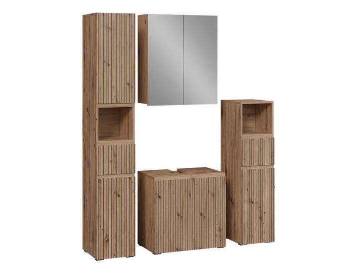Vicco Badmöbel-Set Takumi, Artisan-Eiche, 4-teilig, Eiche Artisan, Holzwerkstoff, nicht einzeln stellbar,Rechteckig, 60x58x35 cm, Badezimmer, Badmöbelsets & -serien, Badmöbelset