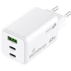 MediaRange 65W USB-A, 2x USB-C GaN Schnellladegerät, weiß