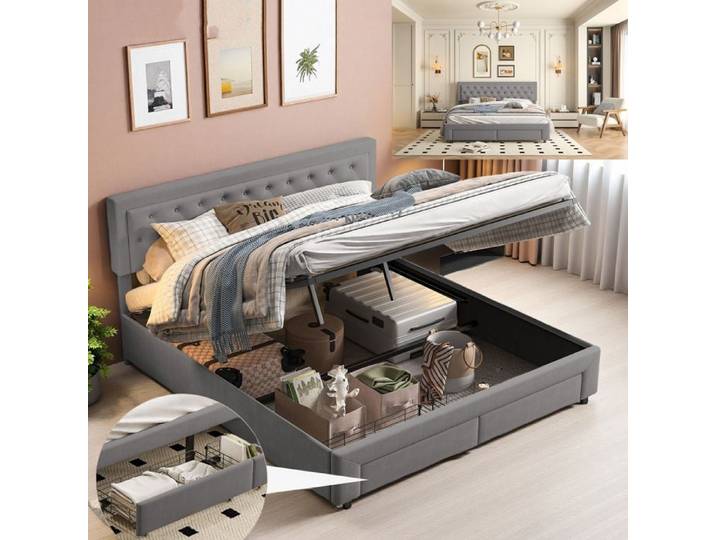 Lit 160x200 cm - tissu en Velours - cadre de lit adulte - lit adulte 160x200 cm - 160x200 cm - Gris
