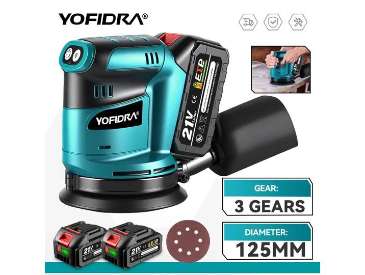 Ponceuse orbitale sans fil YOFIDRA, meuleuse à bois, polisseuse de voiture, machine à poncer et à polir les métaux, compatible avec batterie Makita 21V.
