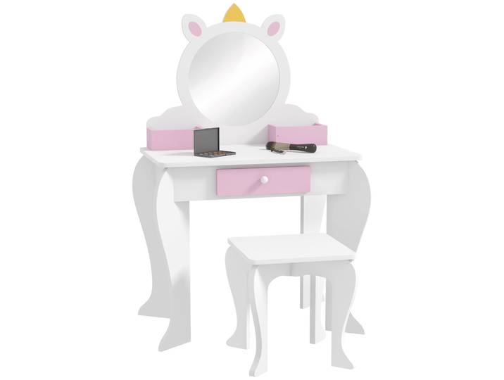 Coiffeuse enfant Zonekiz avec tabouret et miroir design licorne blanche