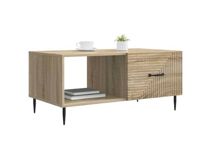 KTHLBRH Couchtisch Eiche Sonoma 90 x 50 x 40 cm Technisches Holz, verjüngte Metallbeine, 2 Scharniertüren, Industrie-Stil