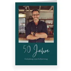 Einladungskarte 50. Geburtstag: Schlicht mit Foto in Grün