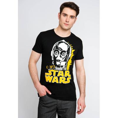 T-Shirt LOGOSHIRT "C-3PO", Herren, Gr. XS, schwarz, 100% Baumwolle, bedruckt, normal, Rundhals, Shirts T-Shirt, mit C-3PO-Print