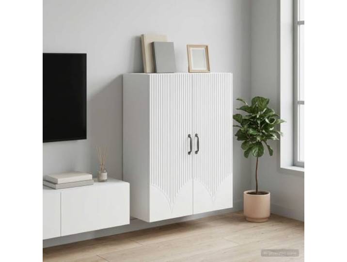 VIHHQGC Wandschrank Weiß 66 x 34,5 x 90 cm Holzwerkstoff Weißer Schwebeschrank, Holzwerkstoff, Pendeltüren, Metallgriffe in Schwarz, wandmontiert, Wohnzimmer