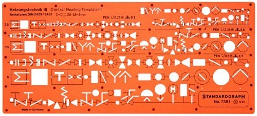 STANDARDGRAPH Zeichenschablone Heizungstechnik III 7381 orange