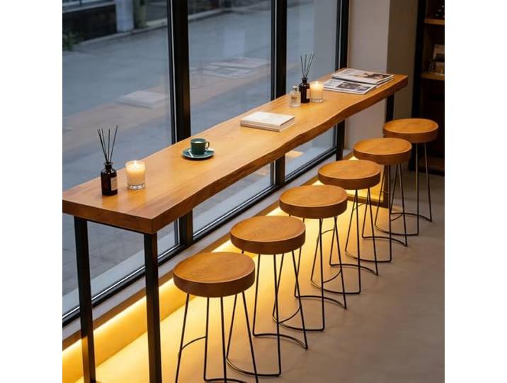 Dawselod Schmaler Bartisch Massivholz (100-160cm), Thekenhöhe Stehtisch im Industriellen Stil, Küchentisch & Esstisch für Café, Wohnzimmer, Partyraum, Kleine Räume & Pub (120 * 45 * 105cm)