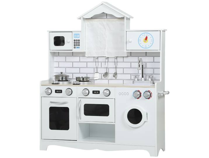 Aiyaplay Jouet de Cuisine en Bois avec Son et Rideaux Blanc