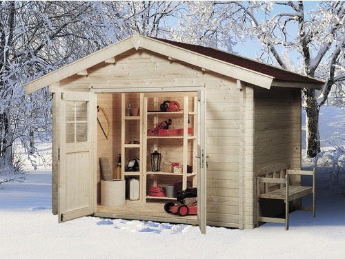 Gartenhaus, Blockbohlenhaus weka inkl. Fußboden 132 hohe Schneelast 390 x 338 cm natur