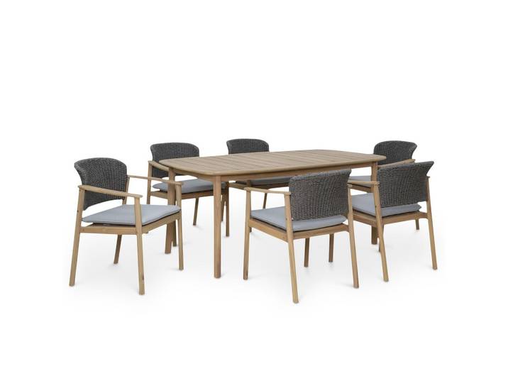GARTENMÖBEL SET SURIN 7er Set natur/grau