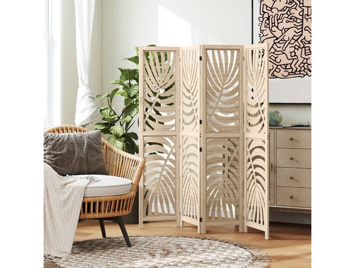 HOMCOM Paravent Bois 4 Panneaux 160x170cm Pliable Naturel