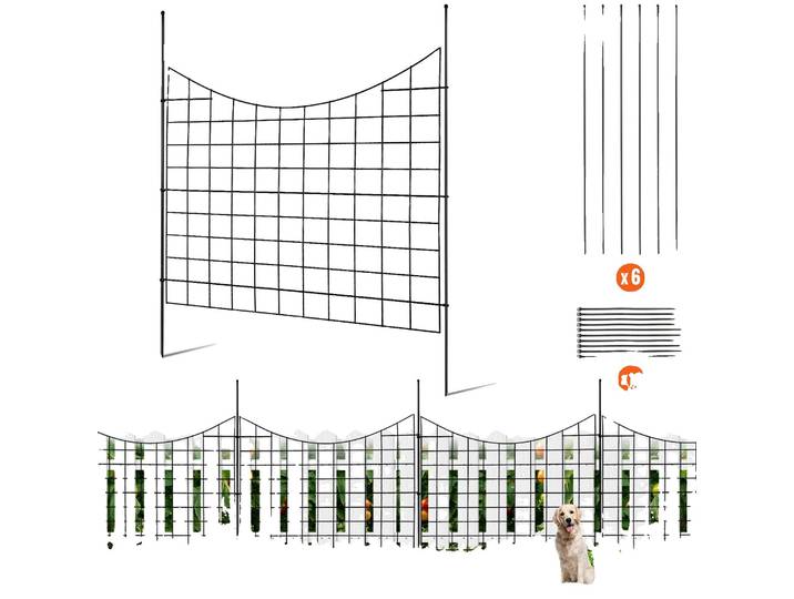 VEVOR Lot de 5 clôtures de jardin décoratives 75x93cm Clôture métallique en acier au carbone Clôture enfichable 6\,38cm d'écart entre les pointes Clôture pour chiens Clôture grillagée Clôture pour parterres Eléments de clôture métalliques\, matériel de fixation inclus