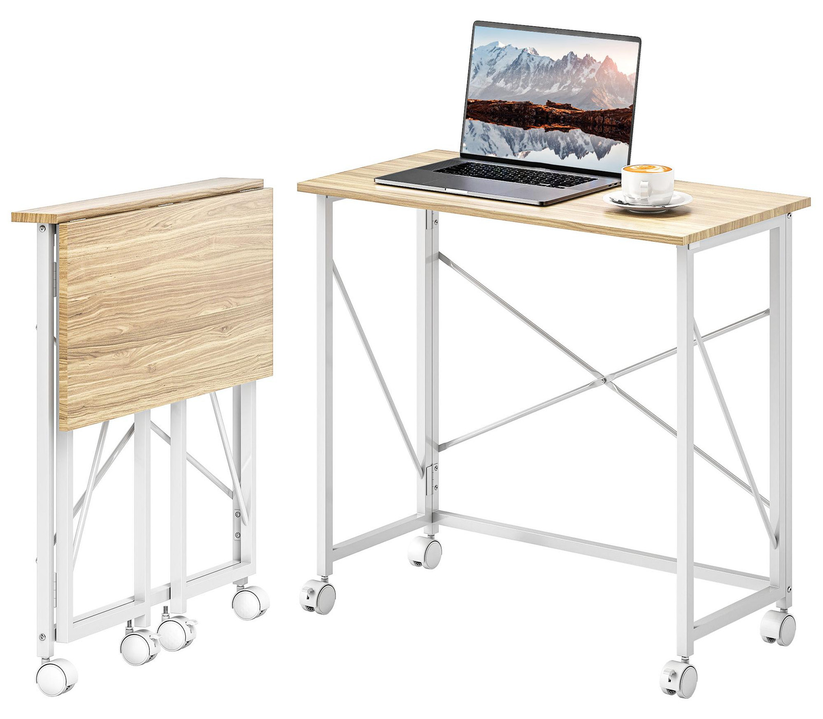 HOMCOM Opklapbaar bureau met wielen voor thuiswerk en kantoor, 80 cm breed