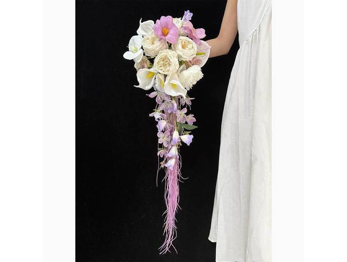 Bouquet cascade violet haut de gamme pour photographie de mariage, bouquet de simulation de mariée, accessoires de photographie de mariage