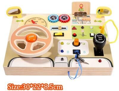 Inspired Living Montessori Busy Board Steering Wheel Dashboard With Lights & Switches Portable Driving Activity Toy my10082a