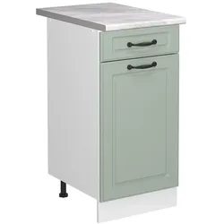 Vicco, Regal, Küchenunterschrank R-Line, Mint Landhaus/Weiss, 40 cm Arbeitsplatte Marmor
