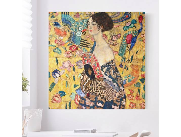 Impression sur toile Dame Éventail Polyester Jaune 70 x 70cm